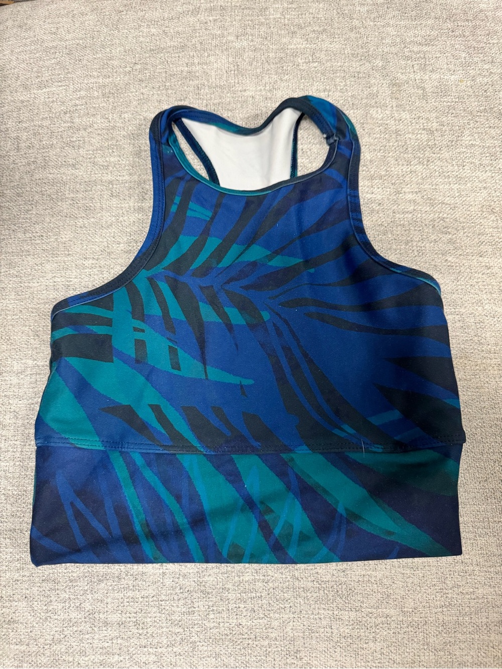 Blue & Teal Printed Racerback Sports Bra